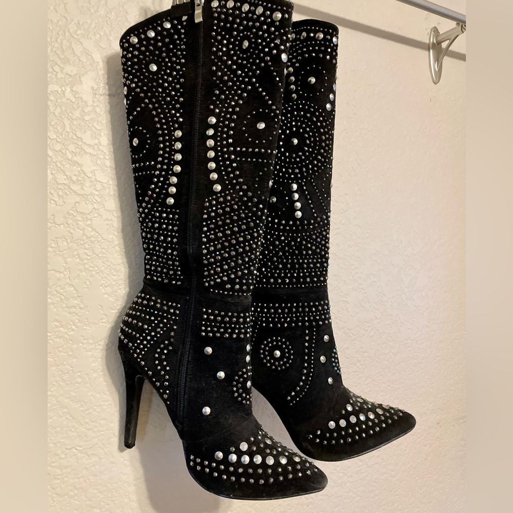 GORGEOUS black bejeweled, knee high boots size 9/40